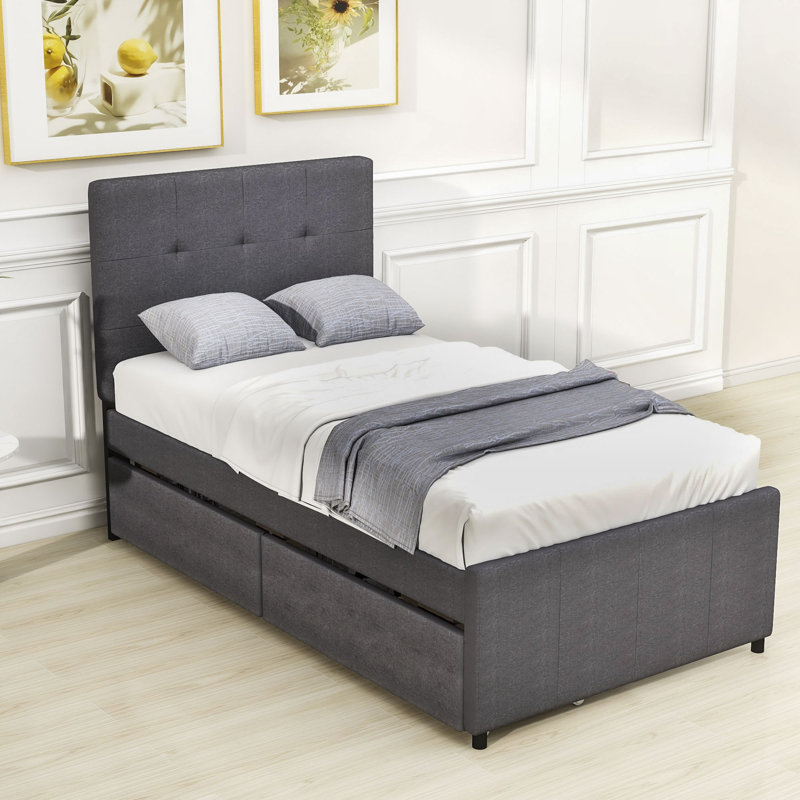 Latitude Run® Kyvion Twin Size Upholstered Storage Bed with 2 Drawers | Wayfair